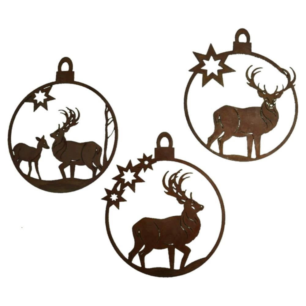 WEIHNACHTEN | Rost Deko Anhänger Hirsch | 3er Set | Christbaumschmuck