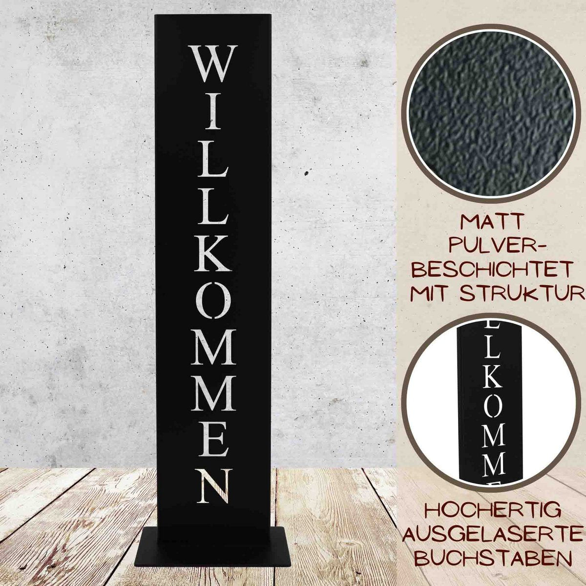Willkommen Ständer schwarz 71 cm