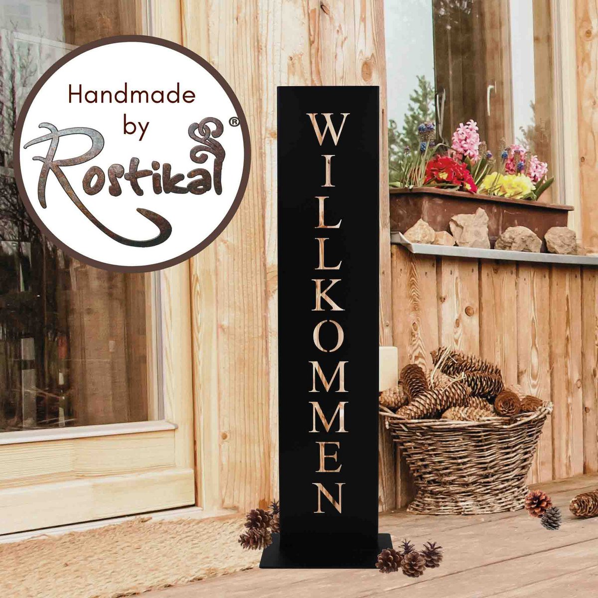 Willkommen Ständer schwarz 71 cm