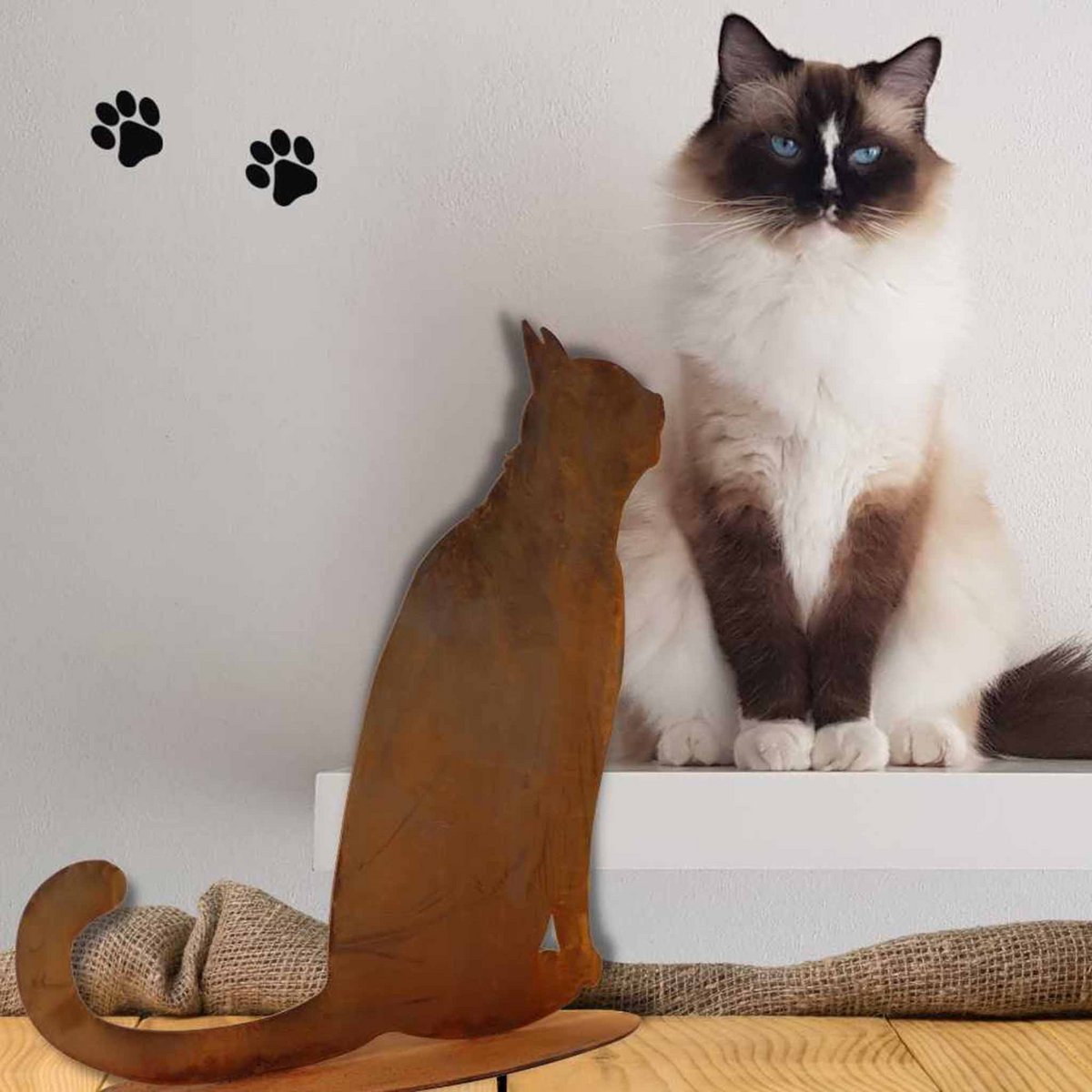 Metalldeko Katze sitzend in Edelrost