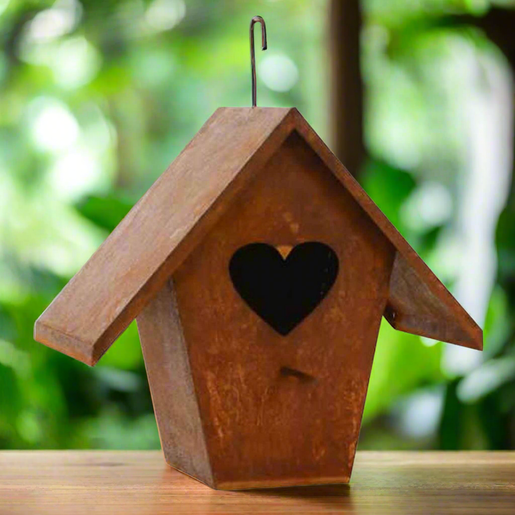 Vogelfutterhaus mit Herz | Gartendeko Rost Vogelhaus