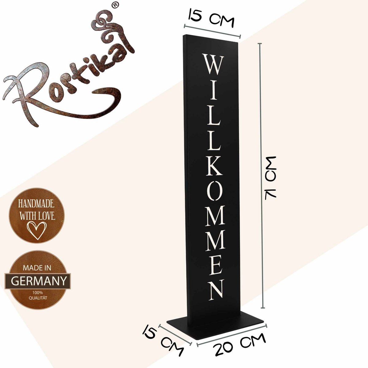 Willkommen Ständer schwarz 71 cm