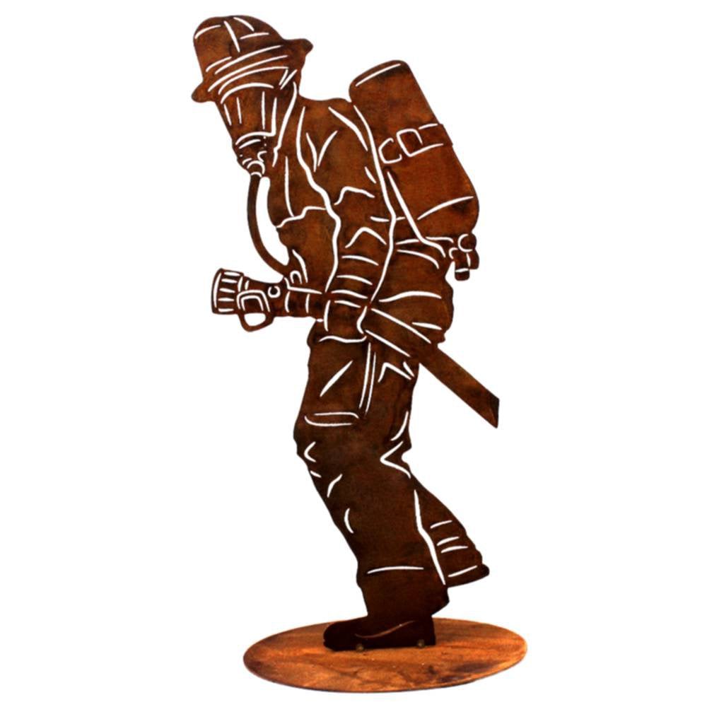 Geburtstagtag | Feuerwehrmann auf Bodenplatte | Metalldeko Figur